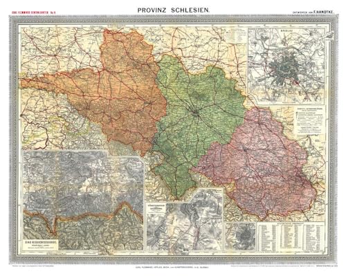 Historische Karte: Provinz SCHLESIEN im Deutschen Reich - um 1910 [gerollt]: Carl Flemmings Generalkarte, No. 8. Regierungsbezirke Liegnitz, Oppeln, ... Breslau. Fürstenstein und Salzbrunn