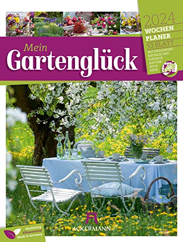 Gartenglück - Wochenplaner Kalender 2024, Wandkalender im Hochformat (25x33 cm) - Wochenkalender Blumen und Gärten, mit Rätseln und Sudokus