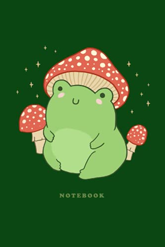 Notebook: Cute Frog With Mushroom Hat | Medium Lined Journal | Forest Green Illustrated Cottagecore Aesthetic Diary