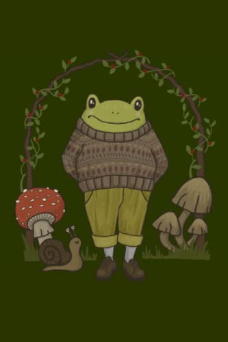 Notebook: Cute Goblincore Frog in Sweater | Dot GridJournal | Dark Green Illustrated Cottagecore Aesthetic Diary