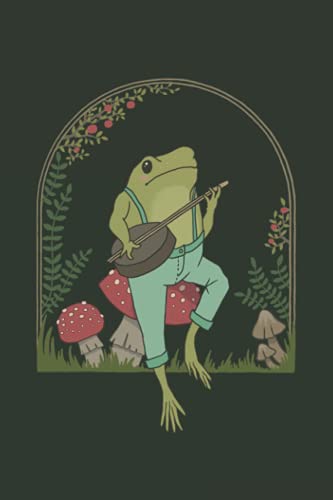 Notebook: Dot Grid Sketchbook | Frog Playing Banjo On Mushroom | Cottagecore Aesthetic Frog Journal