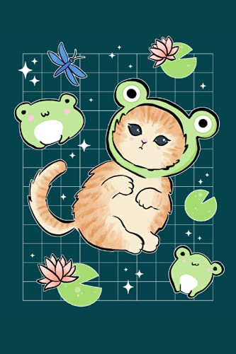 Notebook: Kawaii Cat & Frogs | Graph Ruled Journal | Cute Illustrated Japanese Aesthetic Y2K Diary for Kids & Teens