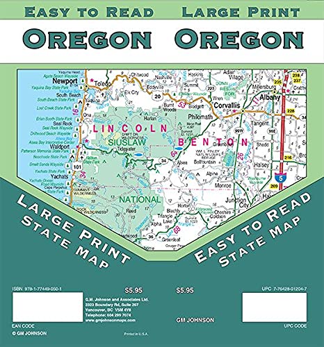 Oregon Large Print, Oregon State Map