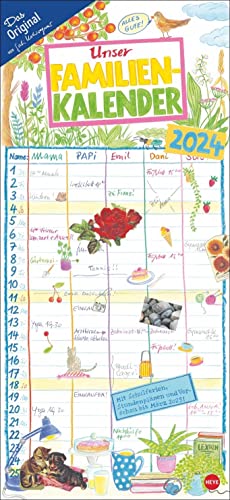 Gabi Kohwagner Unser Familienkalender 2024. Liebevoll illustrierter Kalender für Familien mit handschriftlichen Details. Wandkalender 2024 mit 5 Spalten. von Heye