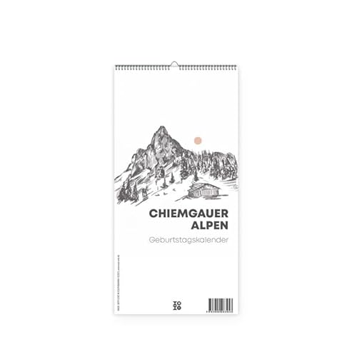 Kleiner Geburtstagskalender "Chiemgauer Alpen", ohne Jahreszahl: Ein Wandschmuck für Design- und Bergliebhaber (Din lang) kunstvoll illustriert und handgezeichnet von Anja Garschhammer // XOXO Arte (Nova MD)