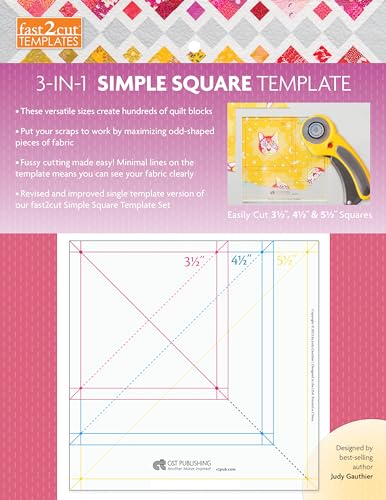 Fast2cut 3-in-1 Simple Square Template: Easily Cut 3 1/2 , 4 1/2 & 5 1/2 Squares