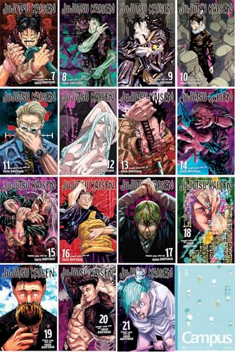 Jujutsu Kaisen Series (Vol 7-21) 15 Books Collection Set By Gege Akutami Plus 1 Kokuyo Campus Notebook