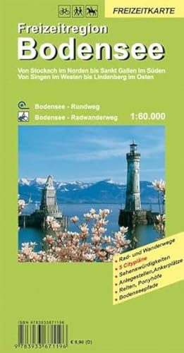 Bodensee Freizeitregion: 1:60.000: Von Stockach im Norden bis Sankt Gallen im Süden. Von Singen im Westen bis Lendenberg im Osten. Mit ... Ponyhöfe, Bodenseepfade. Laminiert (Geo Map)
