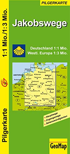 Jakobswege Deutschland und westliches Europa: 1:1.000.000/3.000.000 (Geo Map)