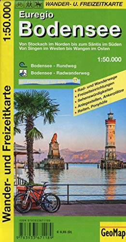 Wander- u. Freizeitkarte Euregio Bodensee 1:50 000 - Von Stockach im Norden bis zum Säntis im Süden; Von Singen im Westen bis Wangen im Osten (Geo Map)