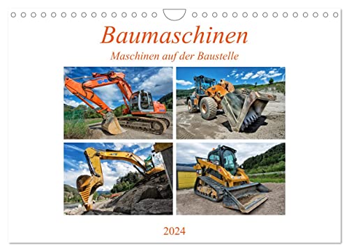 Baumaschinen - Maschinen auf der Baustelle (Wandkalender 2024 DIN A4 quer), CALVENDO Monatskalender von CALVENDO