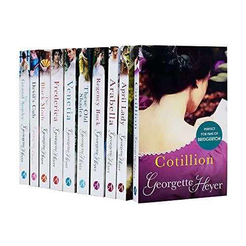 Georgette Heyer Collection 10 Books Set (Devil's Cub, Venetia, Cotillion, The Grand Sophy, Frederica, April Lady, Arabella, The Black Moth, Regency Buck, These Old Shades)