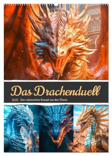 Das Drachenduell (Wandkalender 2025 DIN A2 hoch), CALVENDO Monatskalender von CALVENDO