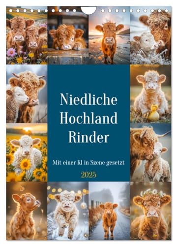 Niedliche Hochland Rinder (Wandkalender 2025 DIN A4 hoch), CALVENDO Monatskalender: Mit ihrem kuscheligen Fell und den liebenswerten, hörnerumrahmten ... und herzerwärmend zugleich. (CALVENDO Tiere) von CALVENDO