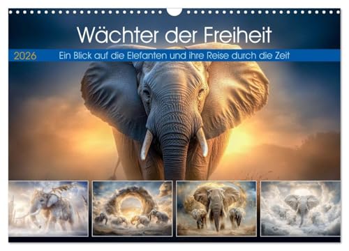 Wächter der Freiheit (Wandkalender 2026 DIN A3 quer), CALVENDO Monatskalender: Elefanten, die sanften Riesen der Wildnis, sind mehr als nur Tiere - ... der Evolution und Hüter uralter Geheimnisse. von Calvendo