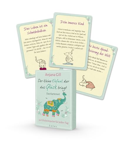 Der kleine Elefant, der das Glück bringt – Das Kartenset: 44 Glücksimpulse für jeden Tag. (44 Karten mit Booklet) von Lotos