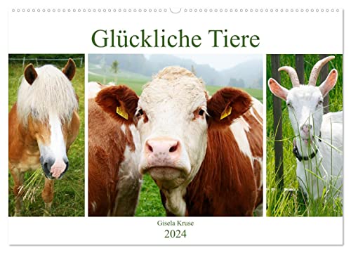 Glückliche Tiere (Wandkalender 2024 DIN A2 quer), CALVENDO Monatskalender