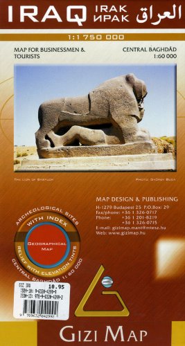 Iraq: Central Baghdad: Map for Businessmen & Tourists. Archeological Sites. With index. Relief with elevation tints. Archeological Sites. With index. Relief with elevation tints