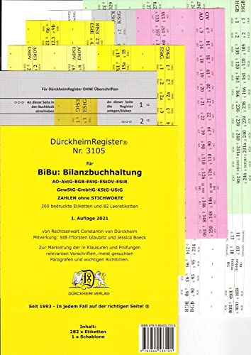 DürckheimRegister® BiBu-BILANZSTEUERRECHT Register für deine AO-AktG-BGB-EStG-EStR-KStG-UStG-GmbHG-HGB-UmwG nur Zahlen und §§ (2021): 199 ... 1993 • ... 1993 . In jedem Fall auf der richtigen Seite® von Dürckheim Verlag