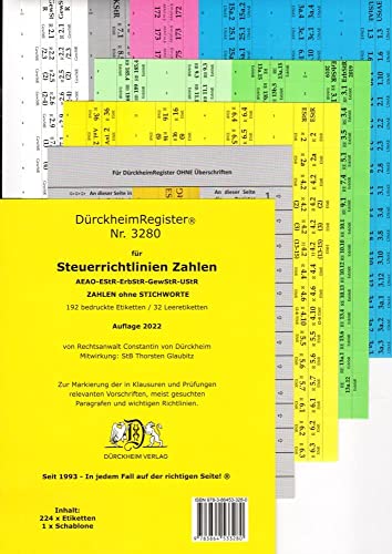 DürckheimRegister® STEUERRICHTLINIEN Gesetze und §§, ohne Stichworte: ´256 Registeretiketten (sog. Griffregister) STEUERRICHTLINIEN nur §§ und ... In jedem Fall auf der richtigen Seite® von DürckheimRegister Seit 1999 Nr. 1