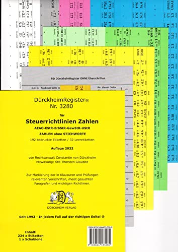 DürckheimRegister® STEUERRICHTLINIEN Gesetze und §§, ohne Stichworte: ´256 Registeretiketten (sog. Griffregister) STEUERRICHTLINIEN nur §§ und ... In jedem Fall auf der richtigen Seite®