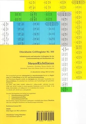 SteuerRichtlinien Griffregister Nr. 555 (2015): 196 selbstklebende und farbig bedruckte Griffregister für SteuerRichtlinien: Praktische Aufschlaghilfe ... für die Gesetzessammlungen und Kommentare