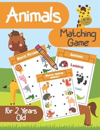 Animals Matching Game For 2 Years Old: Matching Games For Toddlers, Animals Activity Book For Toddlers