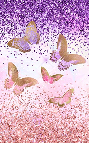 Glitzer Notizbuch: Schmetterlinge Violett Rosa Glitzerlook Buch, marmorierte Seiten zum Selbstgestalten