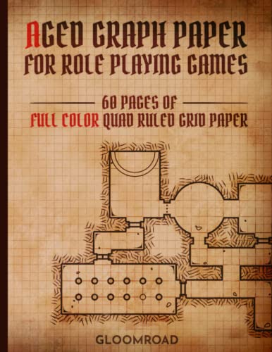 Aged Graph Paper for Role Playing Games: 60 Blank pages of Full Color Quad Ruled Grid Paper | Stained Antique Map Look | 1/4 inch Squares Edge-to-Egde Grid von Independently published