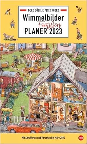 Wimmelbilder Familienplaner XL 2023. Göbel & Knorr Familienkalender mit 5 Spalten. Familien-Wandkalender mit Suchbildern für Groß und Klein. Mit Schulferien.