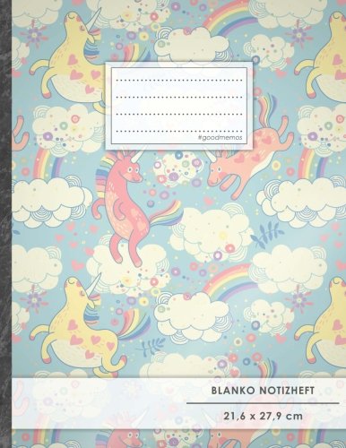 Blanko Notizbuch • A4-Format, 100+ Seiten, Soft Cover, Register, „Retro Einhörner“ • Original #GoodMemos Blank Notebook • Perfekt als Zeichenbuch, Skizzenbuch, Blankobuch, Leeres Malbuch