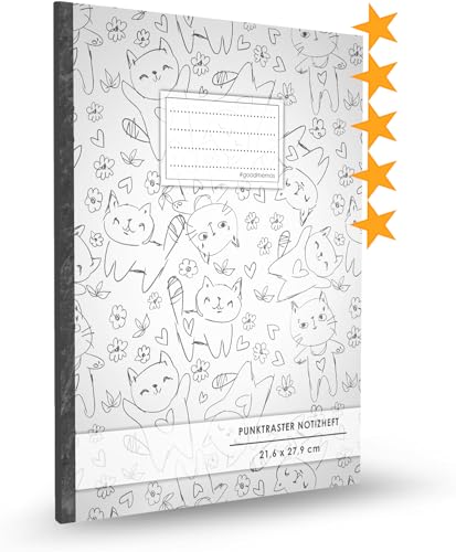 Punktraster Notizbuch • A4-Format, 100+ Seiten, Soft Cover, Register, „Lustige Katzen“ • Original #GoodMemos Dot Grid Notebook • Perfekt als Bullet Journal, Zeichenbuch, Skizzenbuch, Calligraphie Buch von #GoodMemos Punktraster Notizbuch