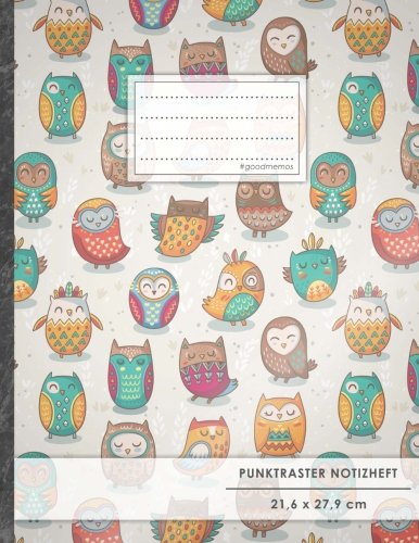 Punktraster Notizbuch • A4-Format, 100+ Seiten, Soft Cover, Register, "Lustige Eulen" • Original #GoodMemos Dot Grid Notebook • Perfekt als Bullet Journal, Zeichenbuch, Skizzenbuch, Kalligraphie Buch von Goodmemos