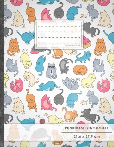 Punktraster Notizbuch • A4-Format, 100+ Seiten, Soft Cover, Register, „Verückte Katzen“ • Original #GoodMemos Dot Grid Notebook • Perfekt als Skizzenbuch, Tagebuch, Handlettering Übungsbuch von #GoodMemos Punktraster Notizbuch