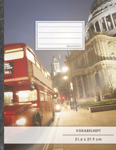 VOKABELHEFT DIN A4 • 50+ Seiten, Soft Cover, Register, 2 Spalten, Erfolgs-Tacker, "Englischer Bus" • Original #GoodMemos Schulheft • Sprachen und Vokabeln leicht lernen, Lineatur 53 von #GoodMemos