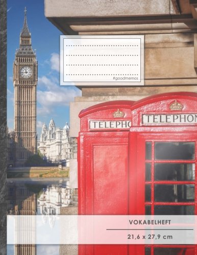 VOKABELHEFT DIN A4 • 50+ Seiten, Soft Cover, Register, 2 Spalten, Erfolgs-Tacker, "Great Britain" • Original #GoodMemos Schulheft • Sprachen und Vokabeln leicht lernen, Lineatur 53 von #GoodMemos