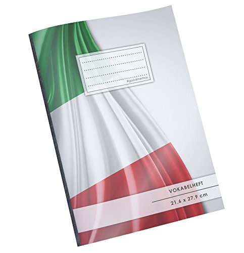 VOKABELHEFT DIN A4 • 50+ Seiten, Soft Cover, Register, 2 Spalten, Erfolgs-Tacker, "Italienische Flagge" • Original #GoodMemos Schulheft • Sprachen und Vokabeln leicht lernen, Lineatur 53 von #GoodMemos