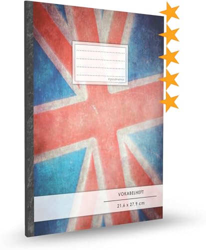 Vokabelheft: DIN A4 • 50+ Seiten, Soft Cover, Register, 2 Spalten, Erfolgs-Tacker, "English Flag" • Original #GoodMemos Schulheft • Sprachen und Vokabeln leicht lernen, Lineatur 53 von #GoodMemos