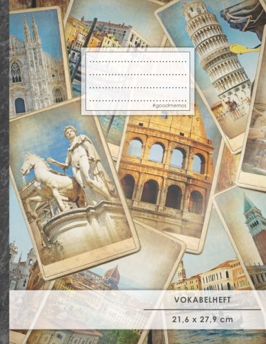 Vokabelheft: DIN A4 • 50+ Seiten, Soft Cover, Register, 2 Spalten, Erfolgs-Tacker, "Italienisch" • Original #GoodMemos Schulheft • Sprachen und Vokabeln leicht lernen, Lineatur 53 von #GoodMemos