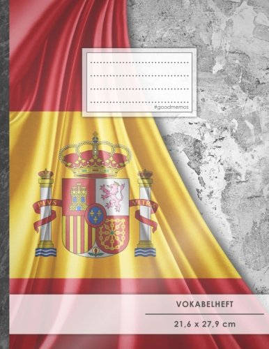 Vokabelheft: DIN A4 • 50+ Seiten, Softcover, Register, Zweispaltig, Erfolgs-Tacker, "Spanien" • Original #GoodMemos Schulheft • Fremdsprachen leicht lernen, Lineatur 53 von #GoodMemos