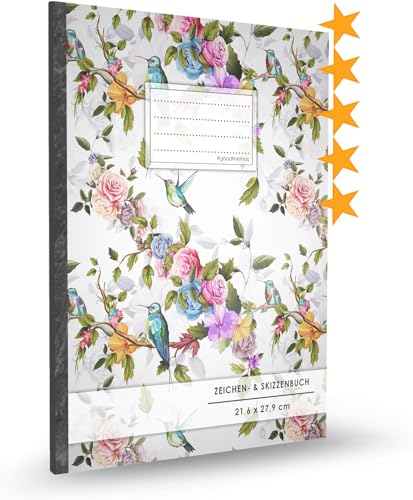 Zeichen- & Skizzenbuch: DIN A4 • 100+ Seiten, Soft Cover, Register, „Kolibri“ • Original #GoodMemos Sketchbook • Perfekt als Skizzenbuch, Übungsheft, Storyboarding von #GoodMemos