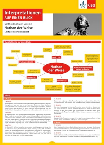 Nathan der Weise: Lektüre schnell kapiert, Klett Interpretationen auf einen Blick (Lektürehilfe): Lektüre schnell kapiert (Lektürehilfen)