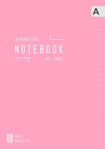 Alphabetical Notebook A5: 6 Pages per Letter | Lined-Journal Organizer Medium with A-Z Tabs Printed | Minimalist Design Light Pink