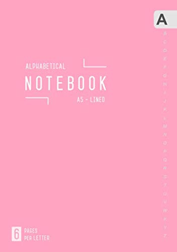 Alphabetical Notebook A5: 6 Pages per Letter | Lined-Journal Organizer Medium with A-Z Tabs Printed | Minimalist Design Light Pink Alphabetical Notebook A5: 6 Pages per Letter | Lined-Journal Organizer Medium with A-Z Tabs Printed | Minimalist Design Light Pink