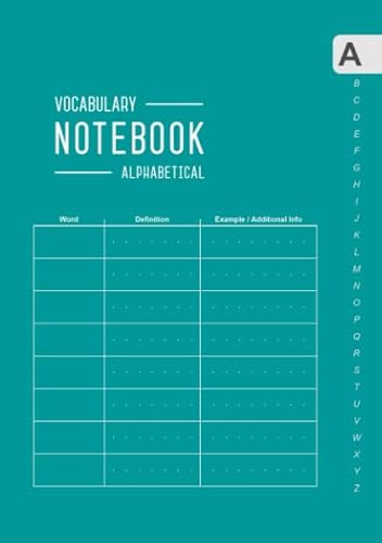 Vocabulary Notebook Alphabetical: A5 Medium Notebook 3 Columns with A-Z Tabs Printed | Smart Design Teal von Independently published