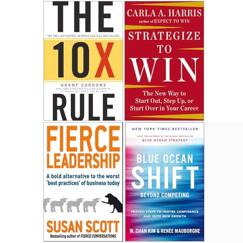 The 10X Rule, Strategize to Win, The Leadership Gap, Blue Ocean Shift 4 Books Collection Set
