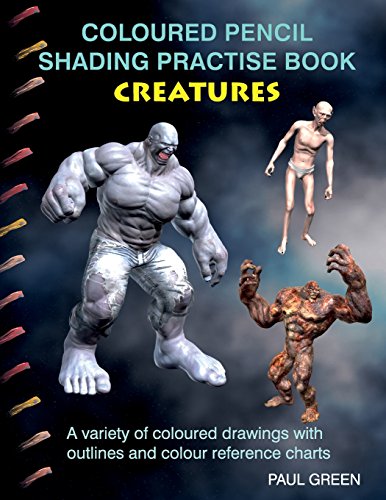 Coloured Pencil Shading Practise Book - Creatures: A variety of coloured drawings with outlines and coloured reference charts
