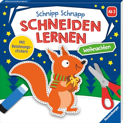 Ravensburger Schnipp-Schnapp Schneiden lernen Weihnachten - Schneiden und Kleben ab 3 Jahren - Block mit Belohnungsstickern und Profi-Urkunde - Perforierte Seiten von Ravensburger