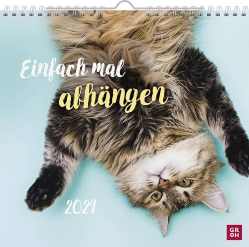 Wandkalender 2024: Einfach mal abhängen: Dekorativer Kalender zum Aufhängen mit Monatskalendarium mit süßen Tierfotos von Groh Verlag