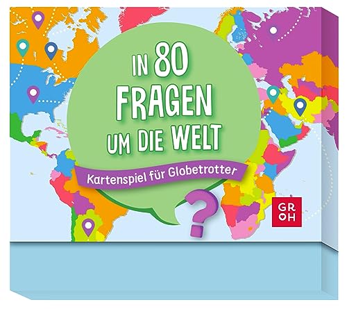 Groh In 80 Fragen um die Welt - Kartenspiel für Globetrotter: Quizspiel mit 80 Karten | Geschenk für Weltenbummler und gegen Fernweh